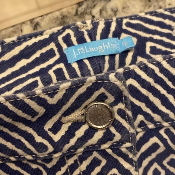 J. McLaughlin Lexi Blue White Printed Herringbone Jeans 6 - Picture 9 of 9